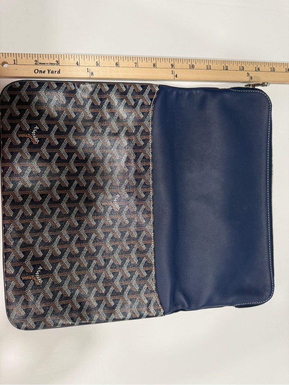 Goyard Navy and Brown Goyardine Zip Clutch - Picture 6 of 11
